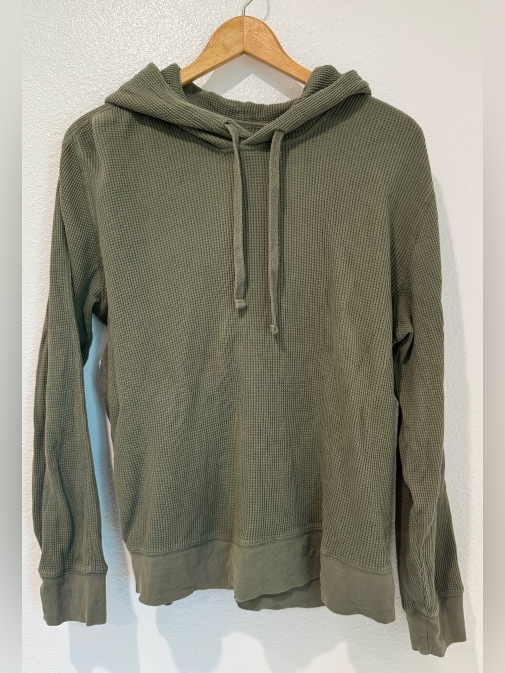 Everlane Olive Green 100% Organic Cotton Waffle Knit Pullover Hoodie Gorpcore L
